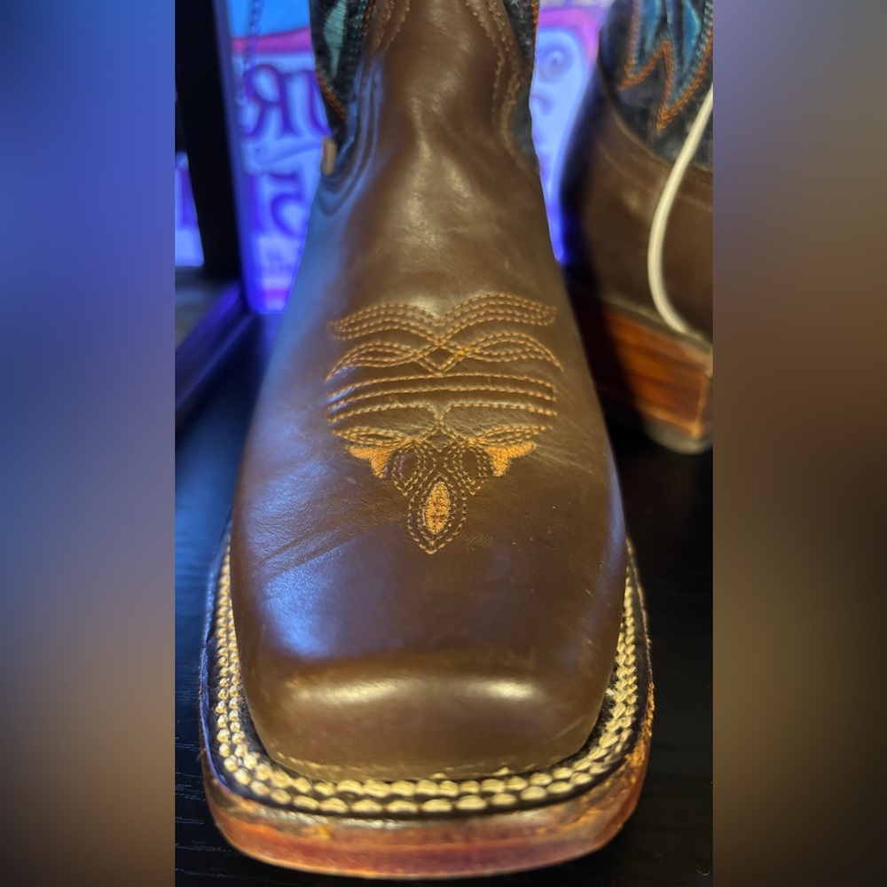 RockinLeather Western Boots Brown & Blue Embroidered Leather Women’s Size 6B